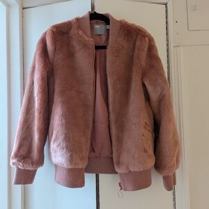 Asos Pink Faux Fur Bomber Jacket Size 4